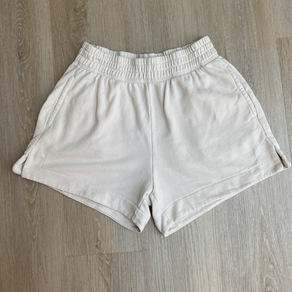 Aerie Fleece Lounge French Terry Shorts Women SZ S Cream High Rise Elastic Waist